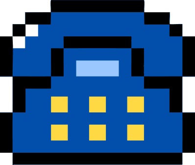 Pixel art depiction of a blue and yellow vintage rotary phone.
