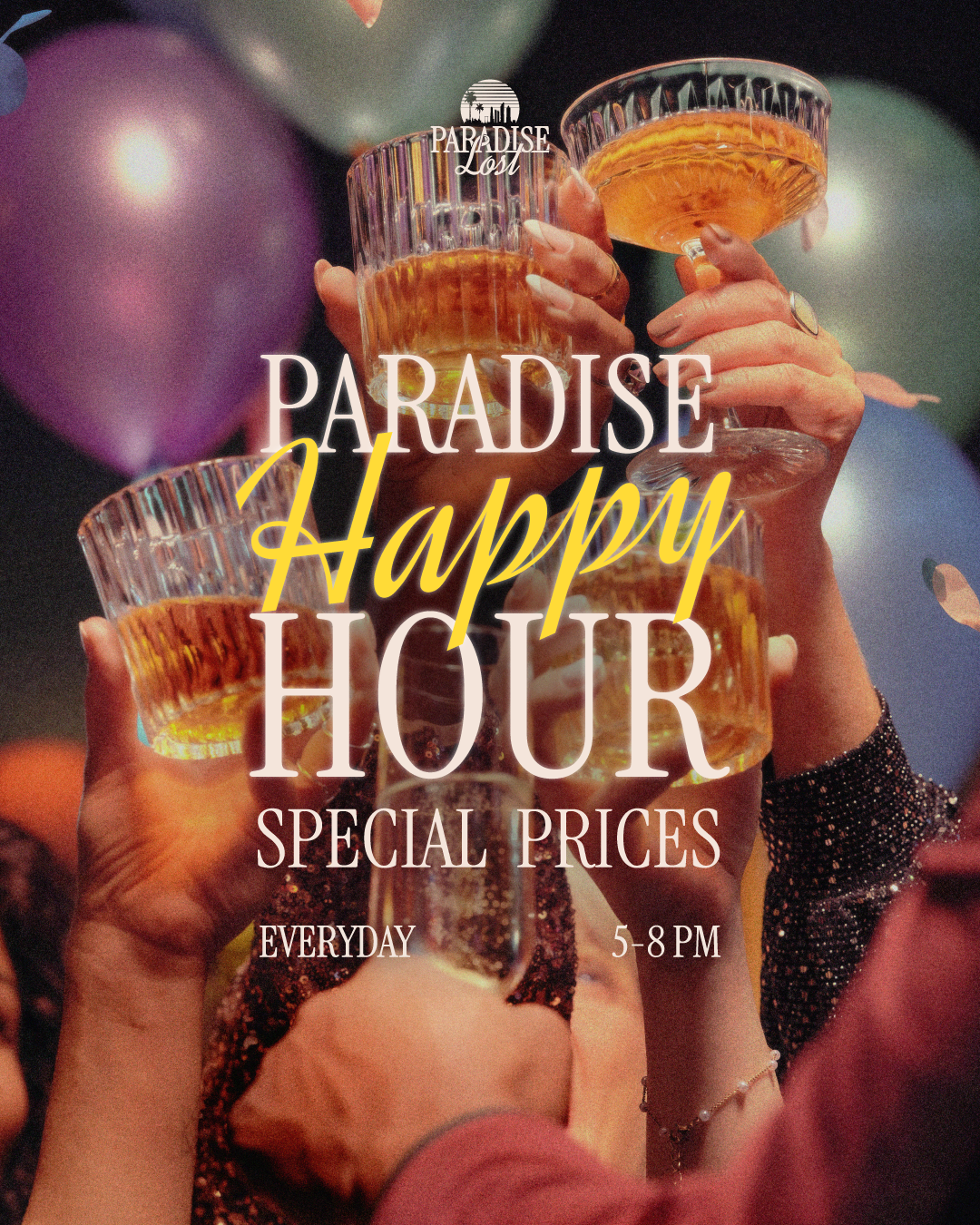 Paradise Lost Bangkok Rooftop Bar offers with special prices on Happy Hour. Everyday - 5PM to 8PM.