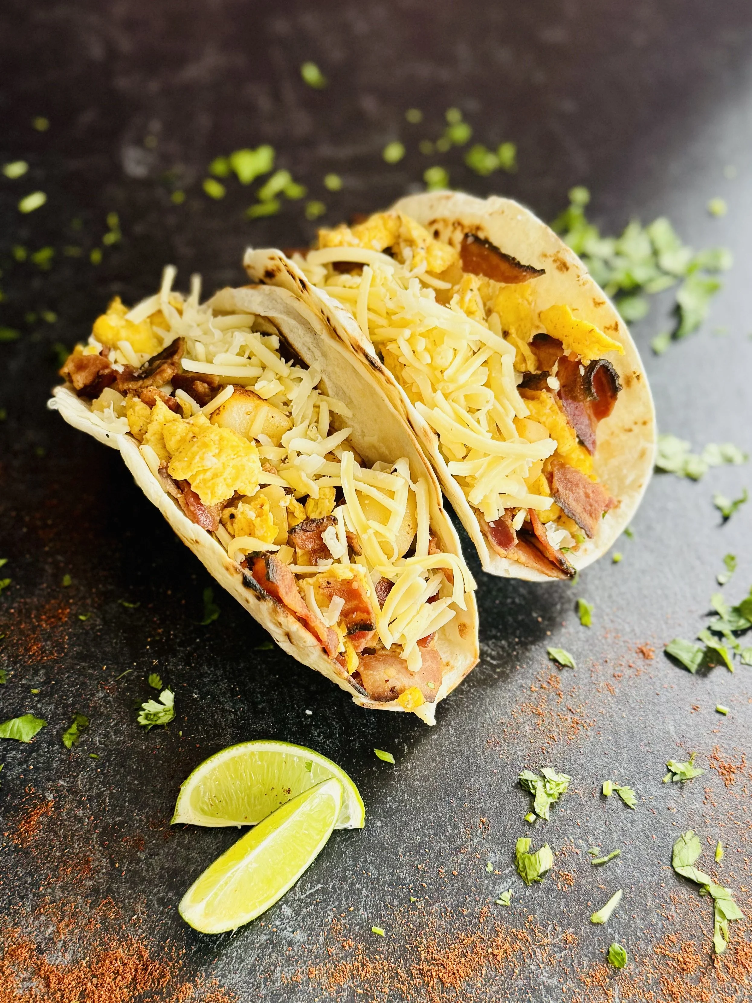 Breakfast Bacon Egg Potato & Cheese Tacos