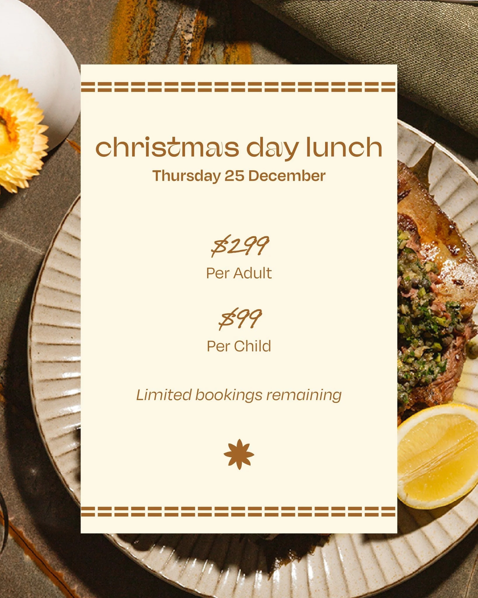 Christmas by the coast, the Etheus way. Greek fire, ocean air, and a feast built for sharing.

This Christmas Day, we&rsquo;re serving a long, festive lunch &mdash; $299 per adult and $99 per child &mdash; blending bold Greek flavours, sun-drenched v