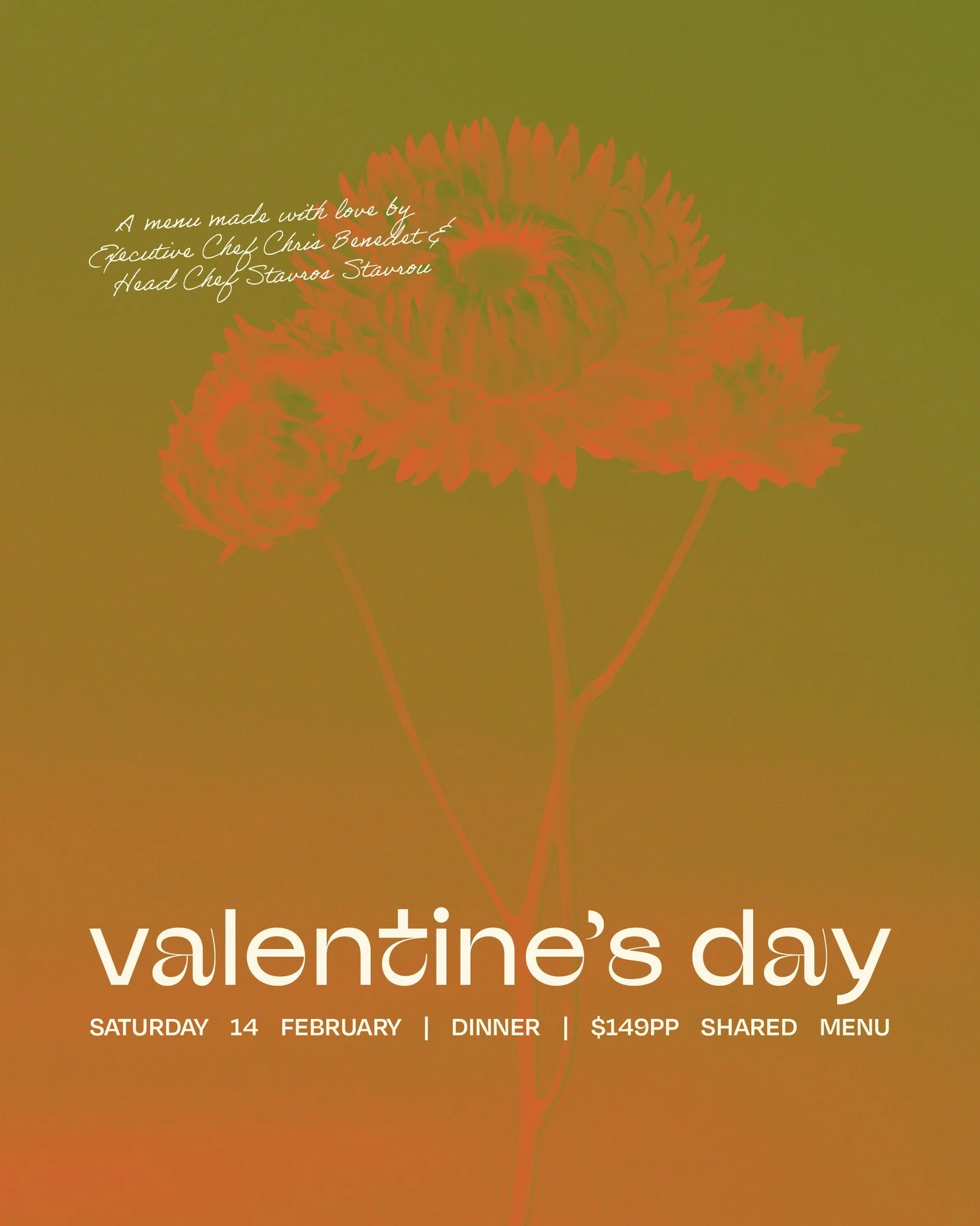 This Valentine&rsquo;s Day, love meets the flame. 

Settle in for a $149pp shared Greek feast shaped by fire and the coast. Expect generous dishes made to be passed, poured and lingered over, with thoughtful wines, easy conversation and Bondi Beach j