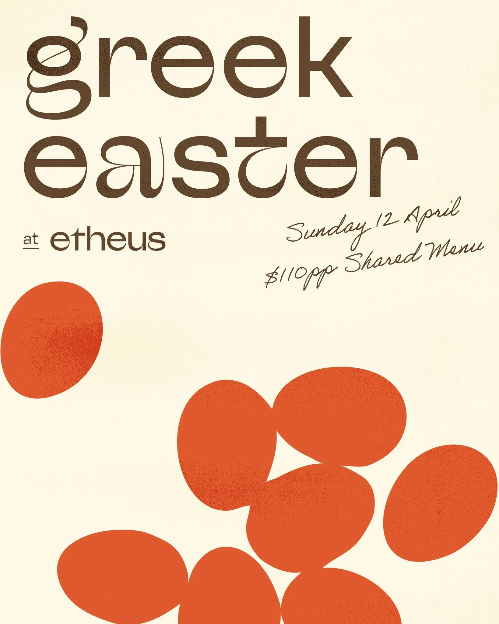 Kalo Pascha! Celebrate Greek Easter on Sunday 12 April with a one-day-only sharing menu for the whole table.

Begin with the tradition of Tsougrisma, the cracking of red eggs, followed by Spanakopita, Yemista, braised lamb Kleftiko, and Loukoumades t