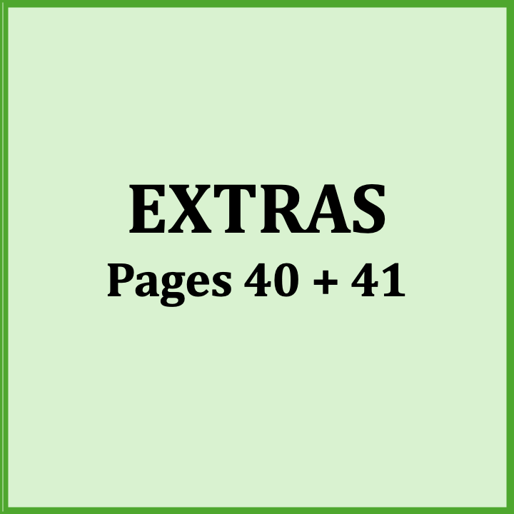 Green book cover titled 'EXTRAS Pages 40 + 41'