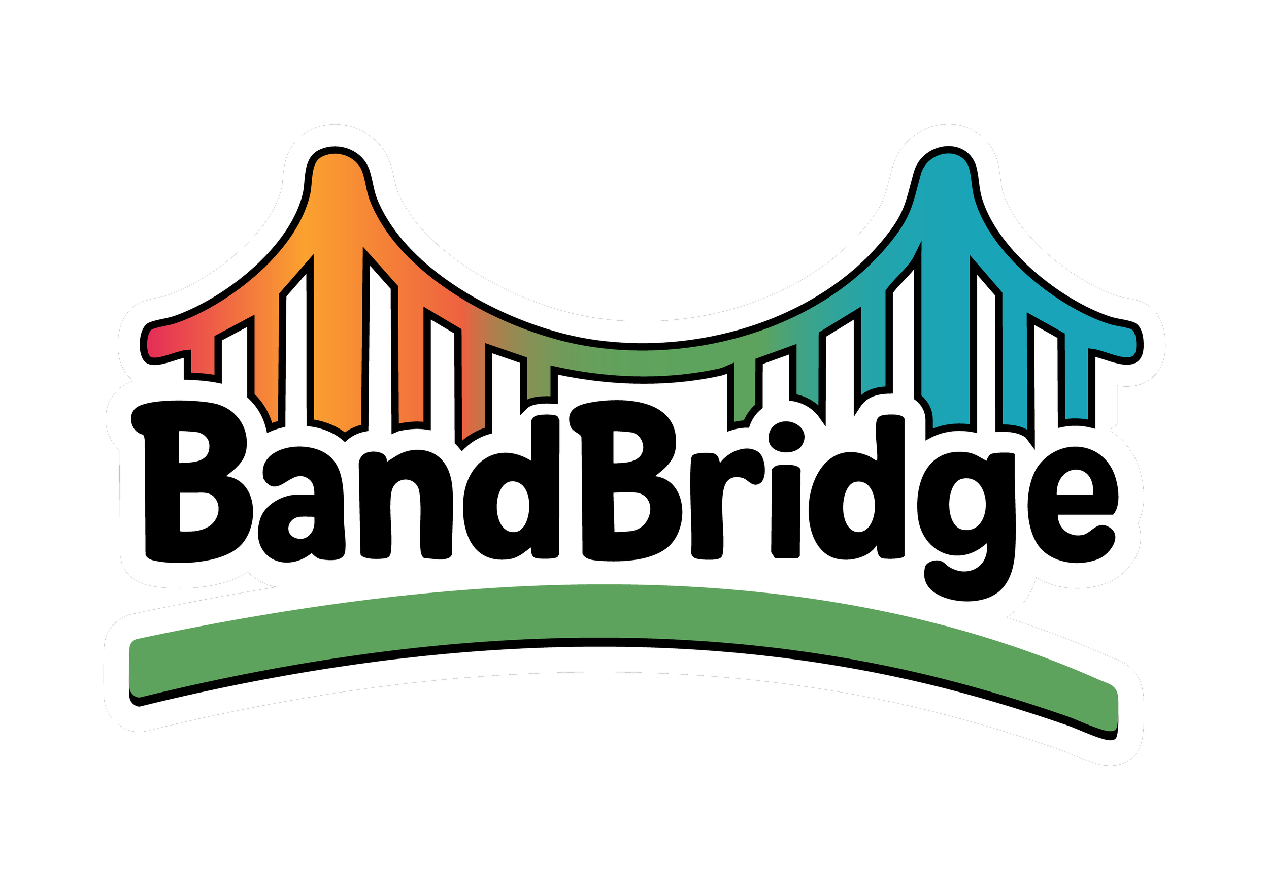 Colorful logo for the BandBridge with a bridge illustration and stylized text.