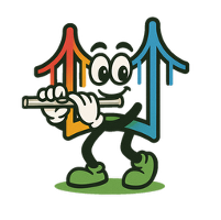A cartoon character named Bridgie playing a flute.