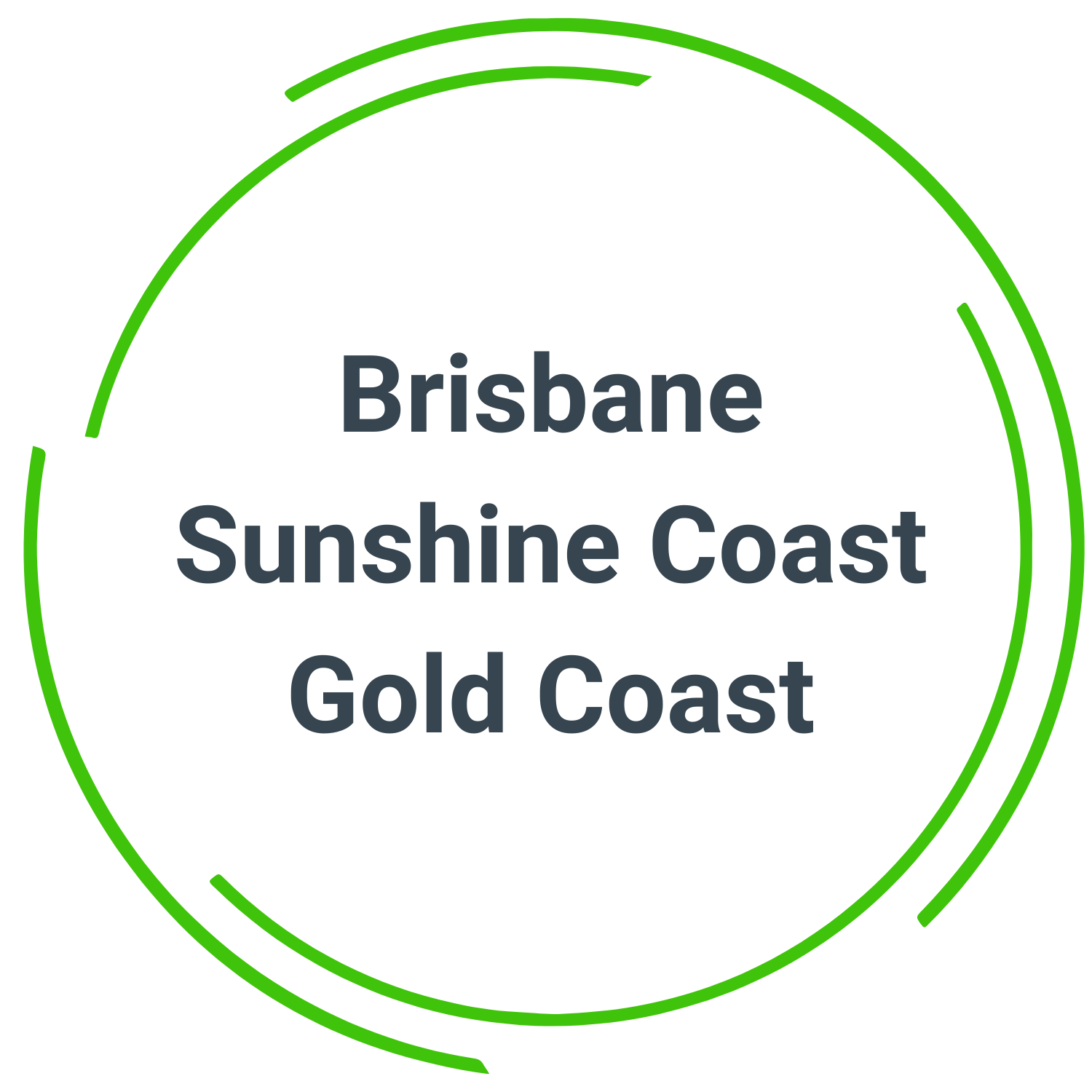 A round graphic that shows the words Brisbane, Sunshine Coast, and Gold Coast to highlight the service areas of Sure Assessing