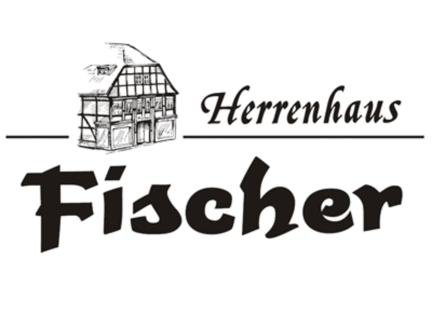Das Logo zeigt ein Haus, einen Fisch und die Wörter "Fischher" und "Fermbaus" auf schwarzem Hintergrund.