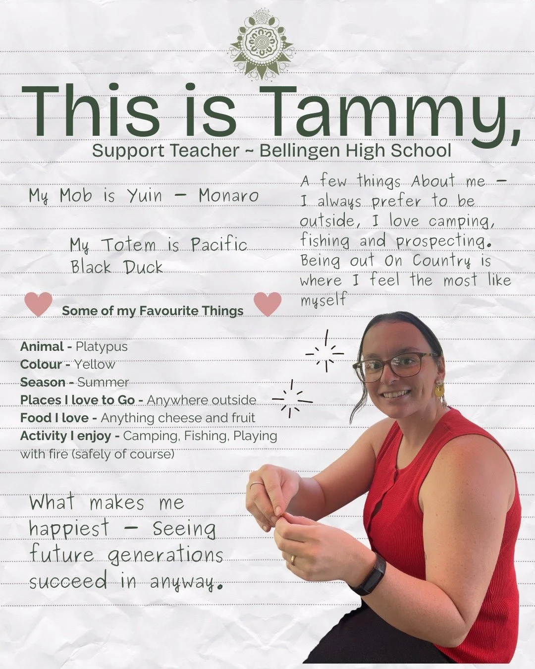 Meet Tammy ~ one of the wonderful support teachers walking alongside the Sista Business girls at Bellingen High School.

Tammy joined the program this year and has become such a valued part of our circle. Her care, encouragement and willingness to su