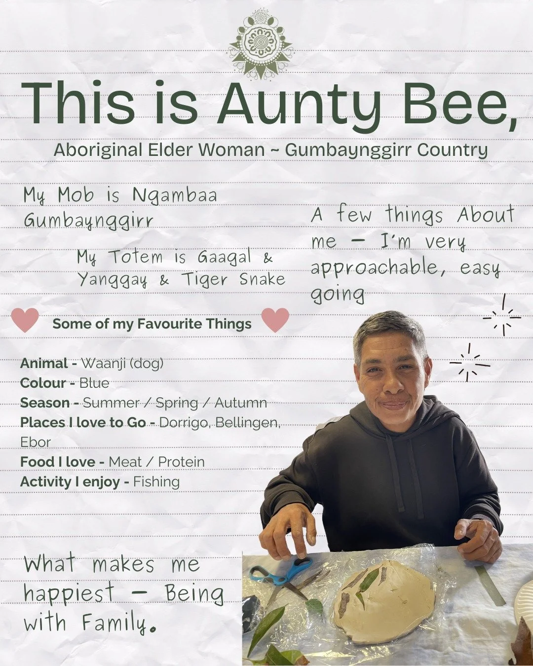 Meet Aunty Bee ~ Local Aboriginal Elder supporting Sista Business at Macksville.

Aunty Bee carries so much wisdom, knowledge and cultural understanding, and it is such an honour to work alongside her within the program.

The girls are deeply enriche