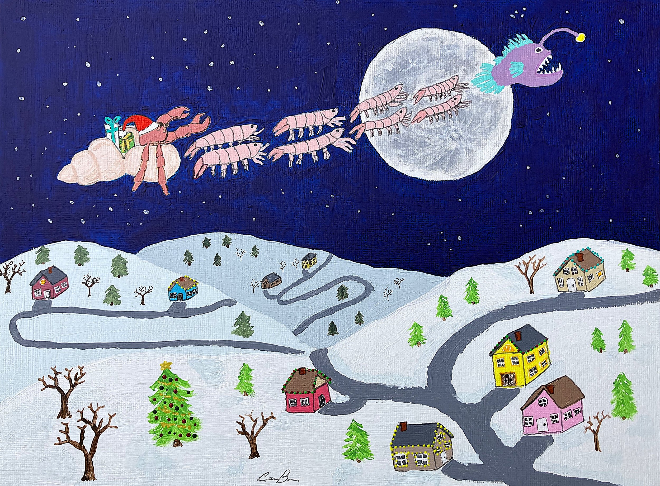 Anglerfish Saves Christmas - Matte Art Print