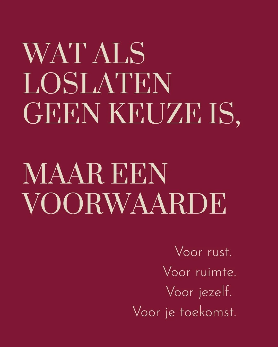 Blokkeer jezelf niet langer 
maar gun het jezelf 
om los te mogen laten. 

Want loslaten is geen verlies, 
Het is een uitnodiging voor groei 🔥

Loop je ergens op vast en voelt het alsof je het maar niet kunt loslaten, hoe graag je ook wilt?
Stuur me