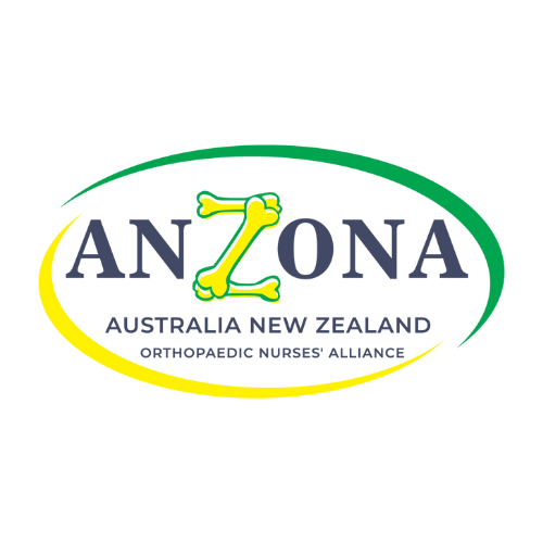 Logo of the Australia New Zealand Orthopaedic Nurses Alliance, featuring a green and yellow circular design with the text 'ANOZA' and a stylized bone in place of the letter 'Z'.