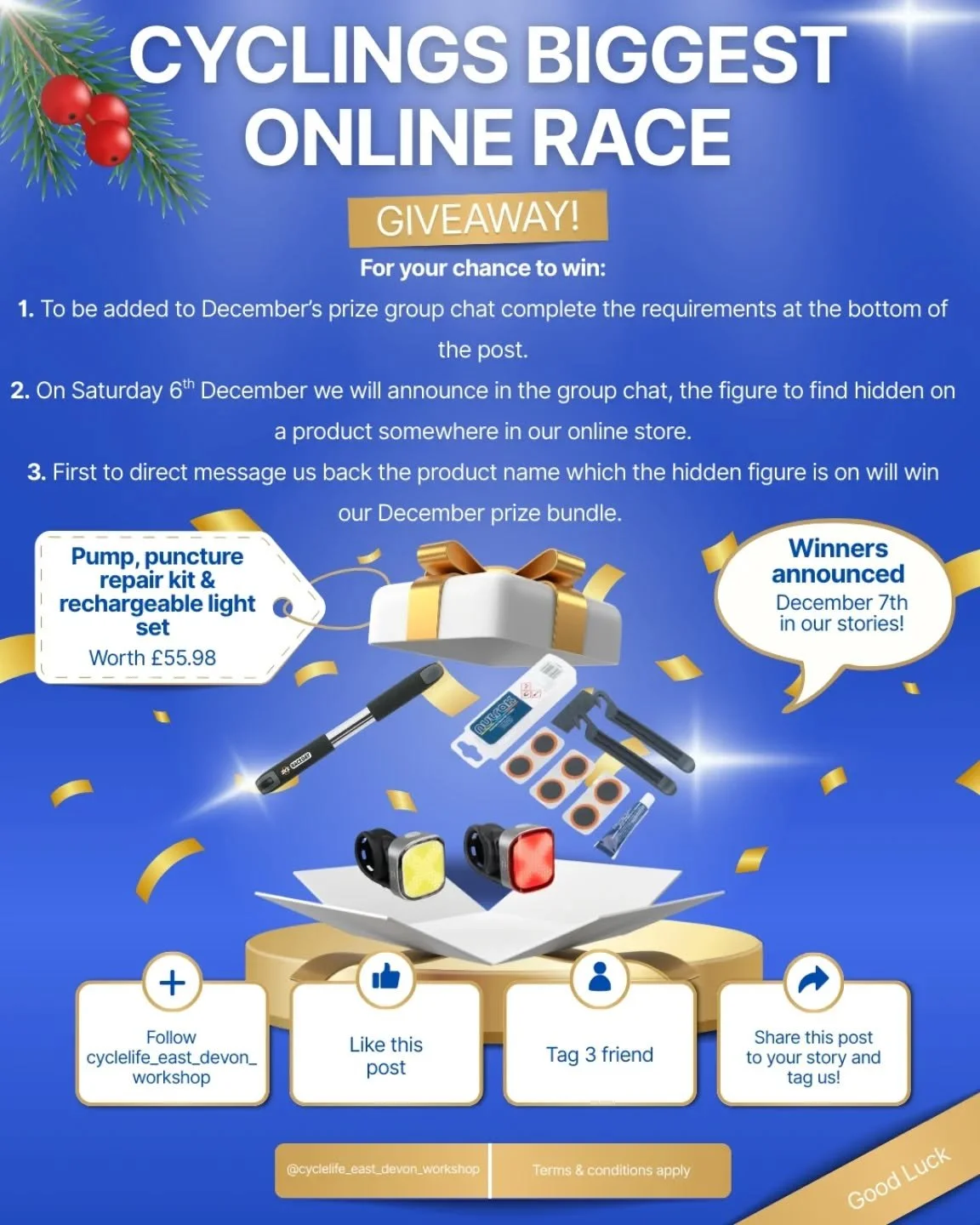 It here! Our online giveaway starts Saturday 6th December.

For your chance to win:

1. To be added to December&rsquo;s prize group chat complete the requirements at the bottom of the post.

- Follow us and allow us to follow you back 
- like the pos