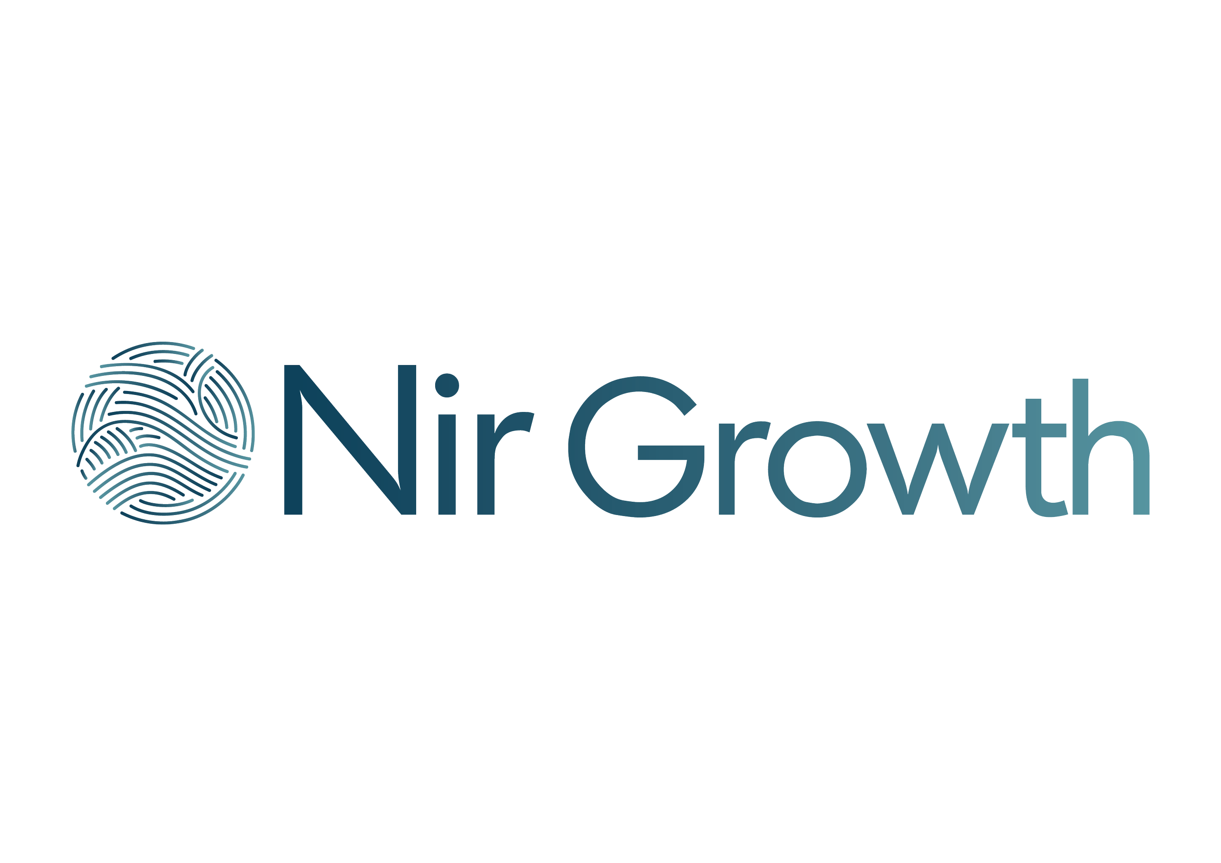 Logo for Nir Growth featuring a stylized fingerprint icon on the left with the company name in modern font to the right.