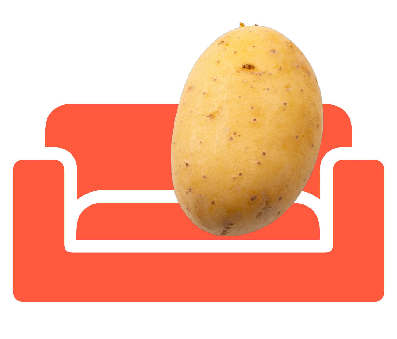 Illustration eines roten Sofas mit einem Kartoffel davor