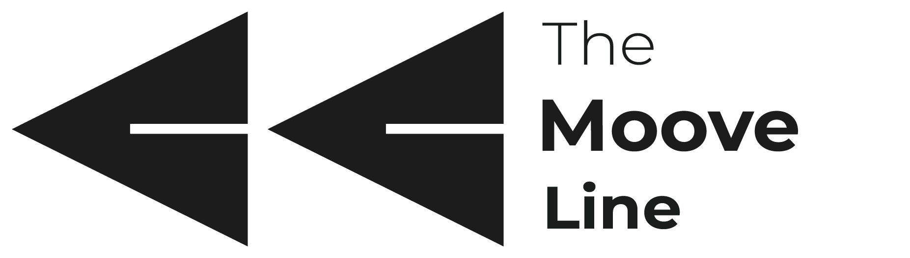 A black left-pointing arrow icon followed by two right-pointing arrows, with the text 'The Move Line' stacked vertically to the right.