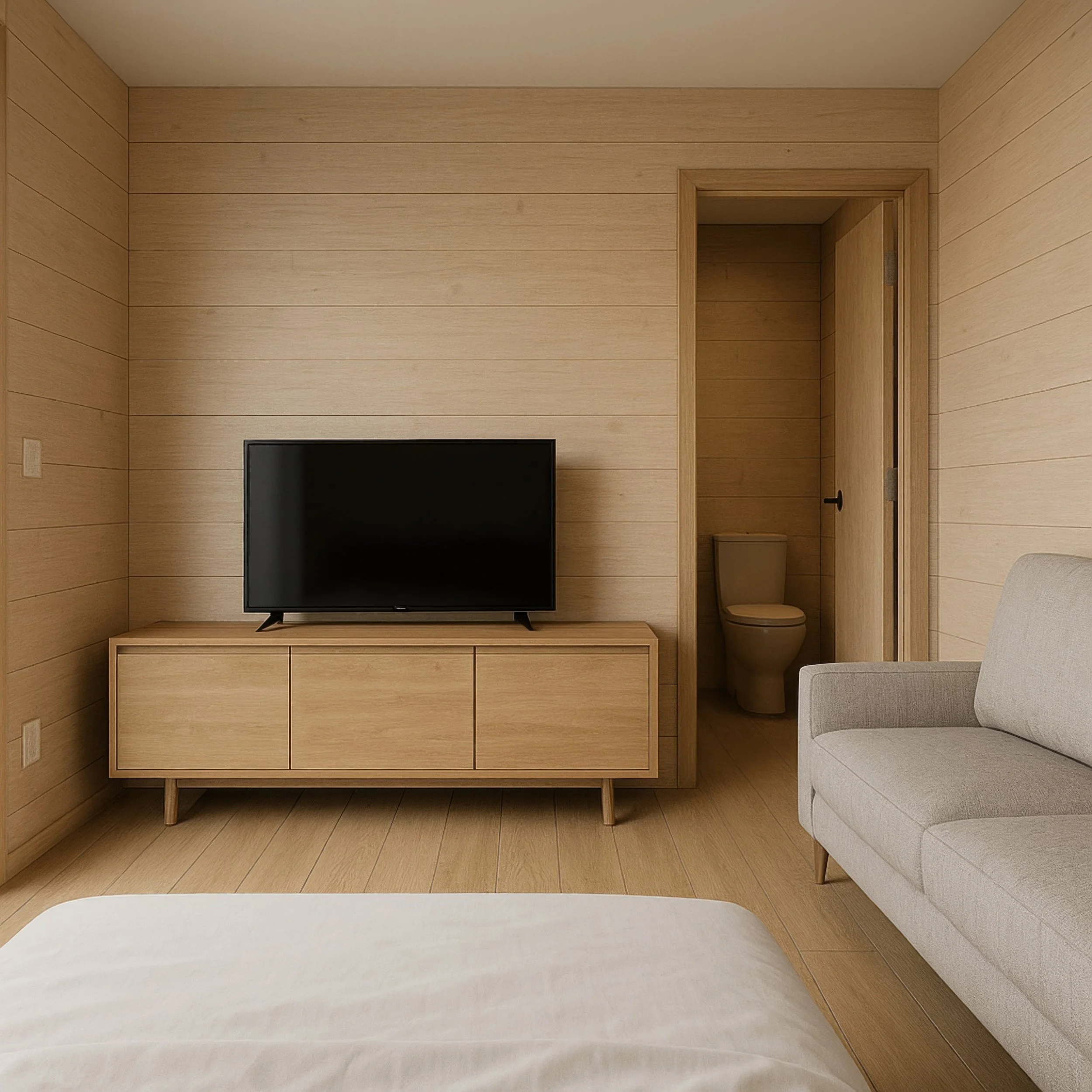 Construction site with a blue metal framework of a building under construction, surrounded by a fence and greenery, against a blue sky with some clouds.