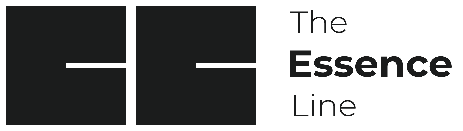 The logo of The Essence Line, featuring a black square with a white plus sign, alongside the text "The Essence Line".
