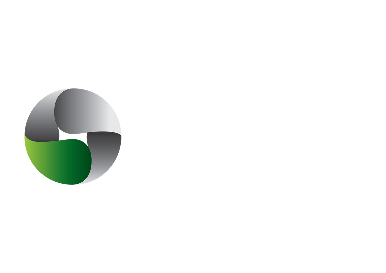 Logo with a stylized green leaf and gray gradient lettering.