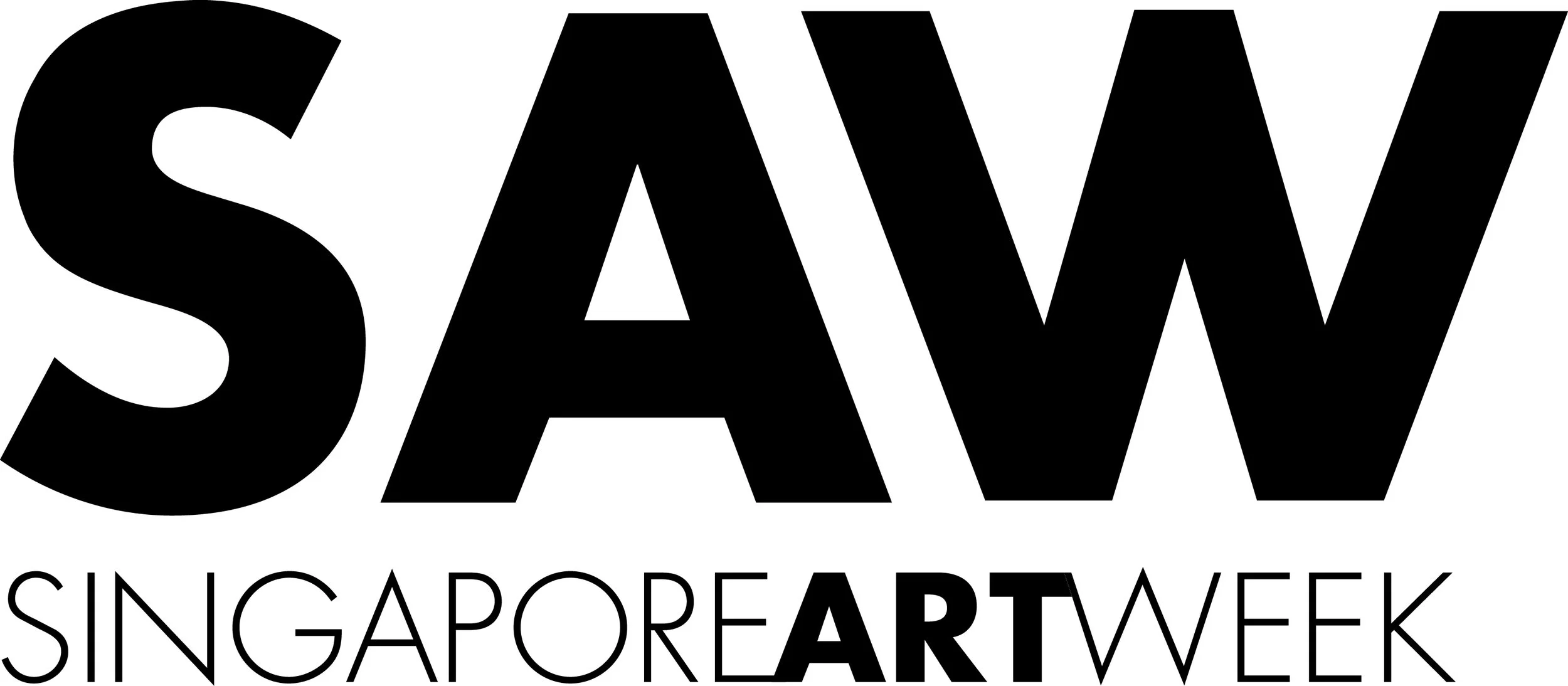 Part of Singapore Art Week. Black text saying "SAW" with smaller text underneath reading "Singapore Art Week" on a white background.