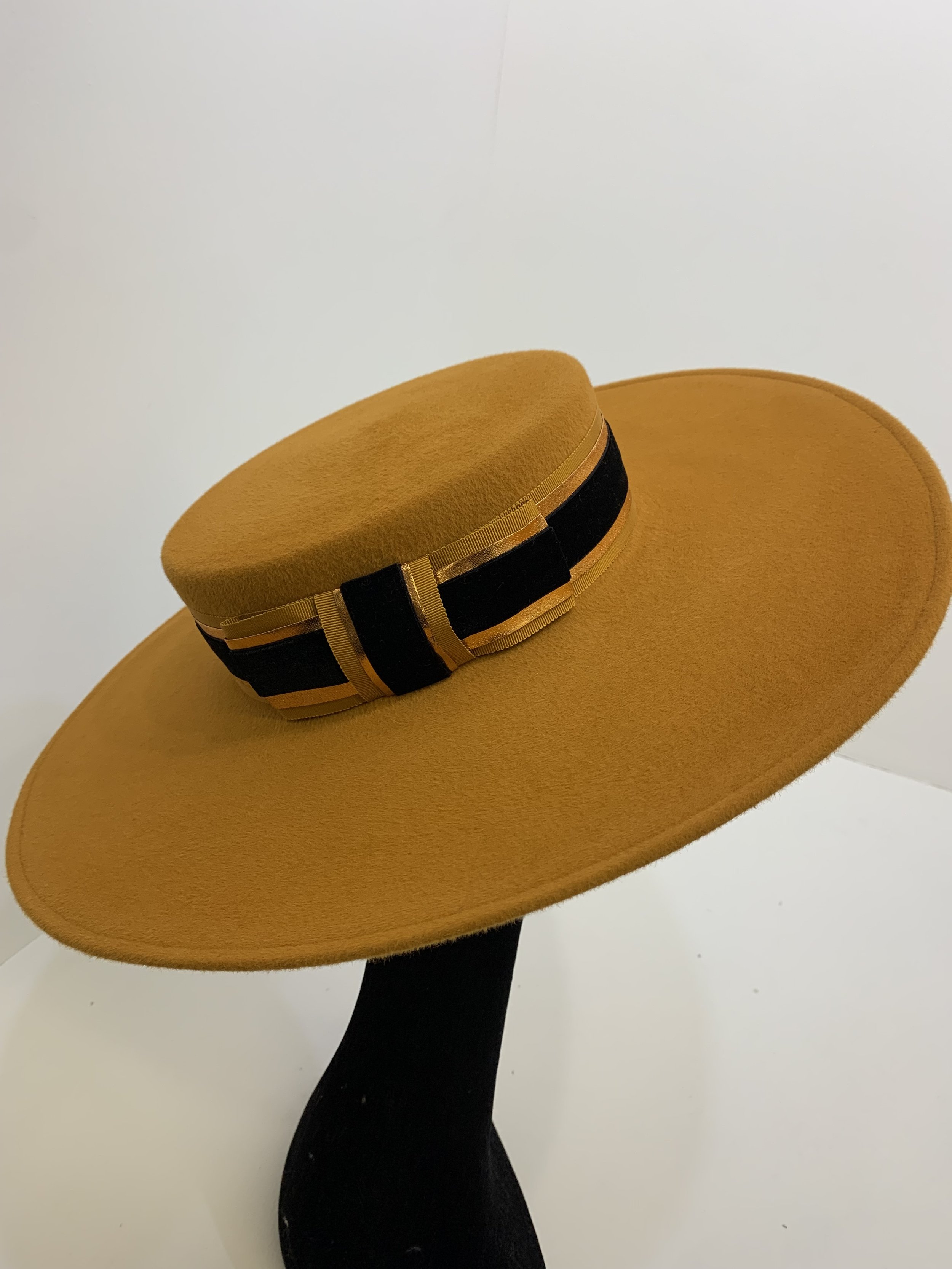 Elegant Gold Peach Bloom Boater Hat