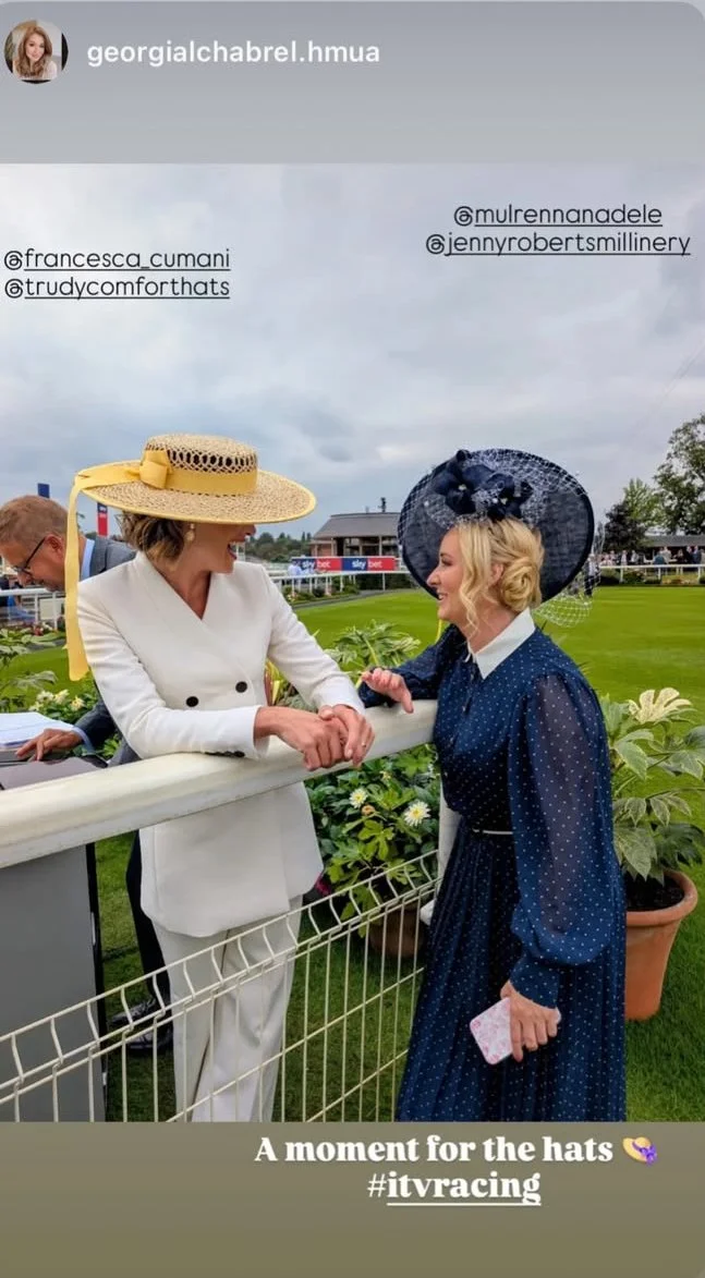 Francesca Cumani looking amazing in a large twisted raffia boater at York