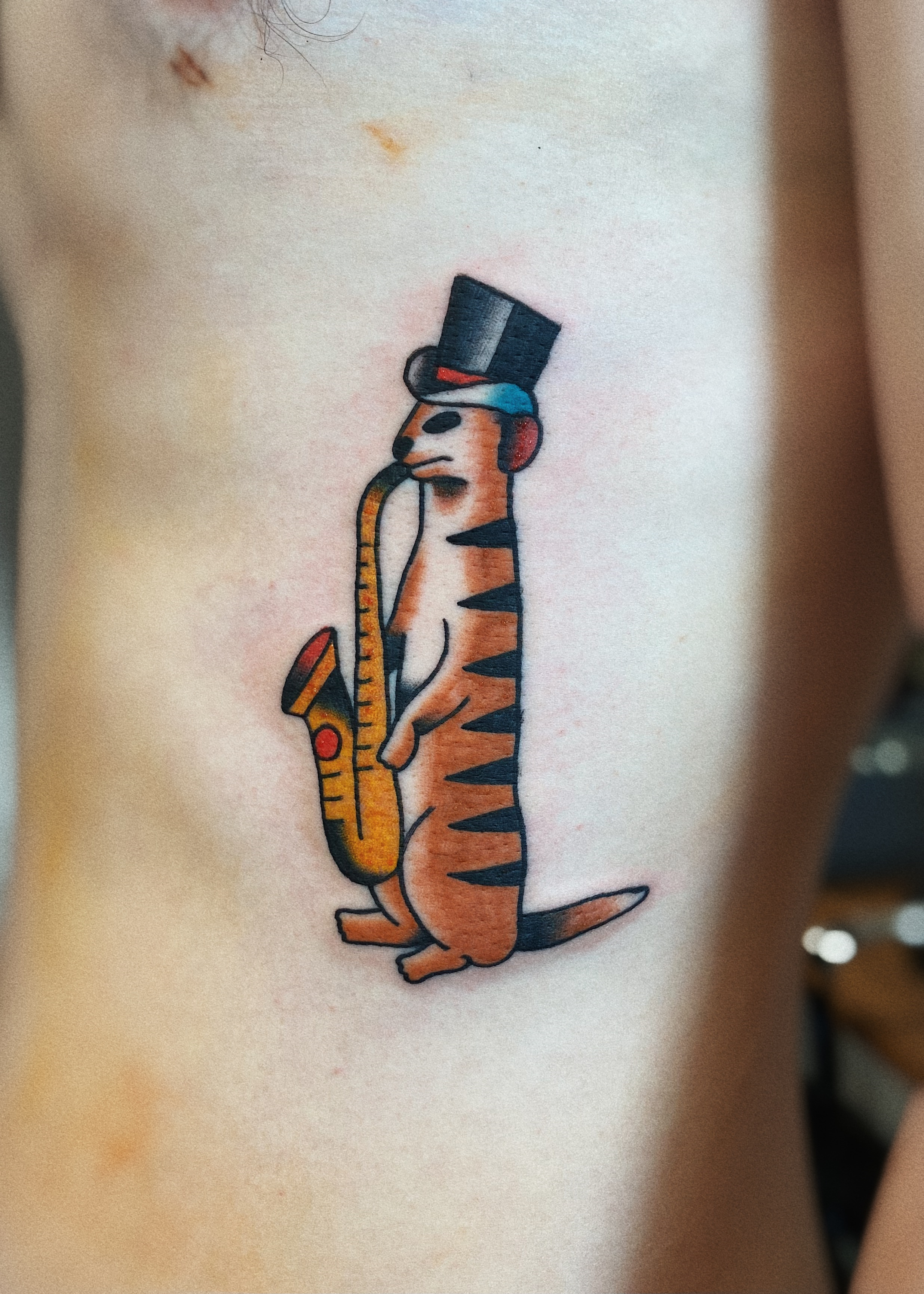 Hamish Robins Traditional Meerkat Saxophone Tattoo Brisbane West End Queensland Australia
