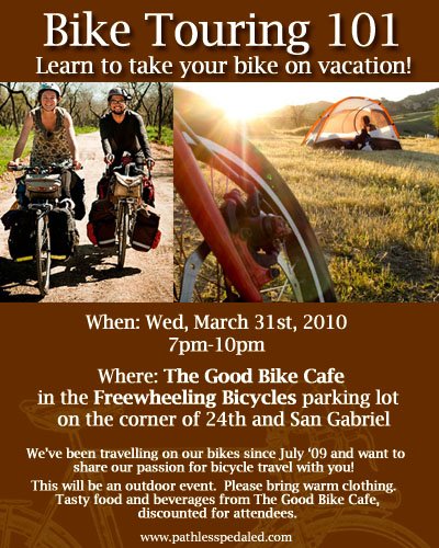 Bike Touring 101 - Wed, March 31st