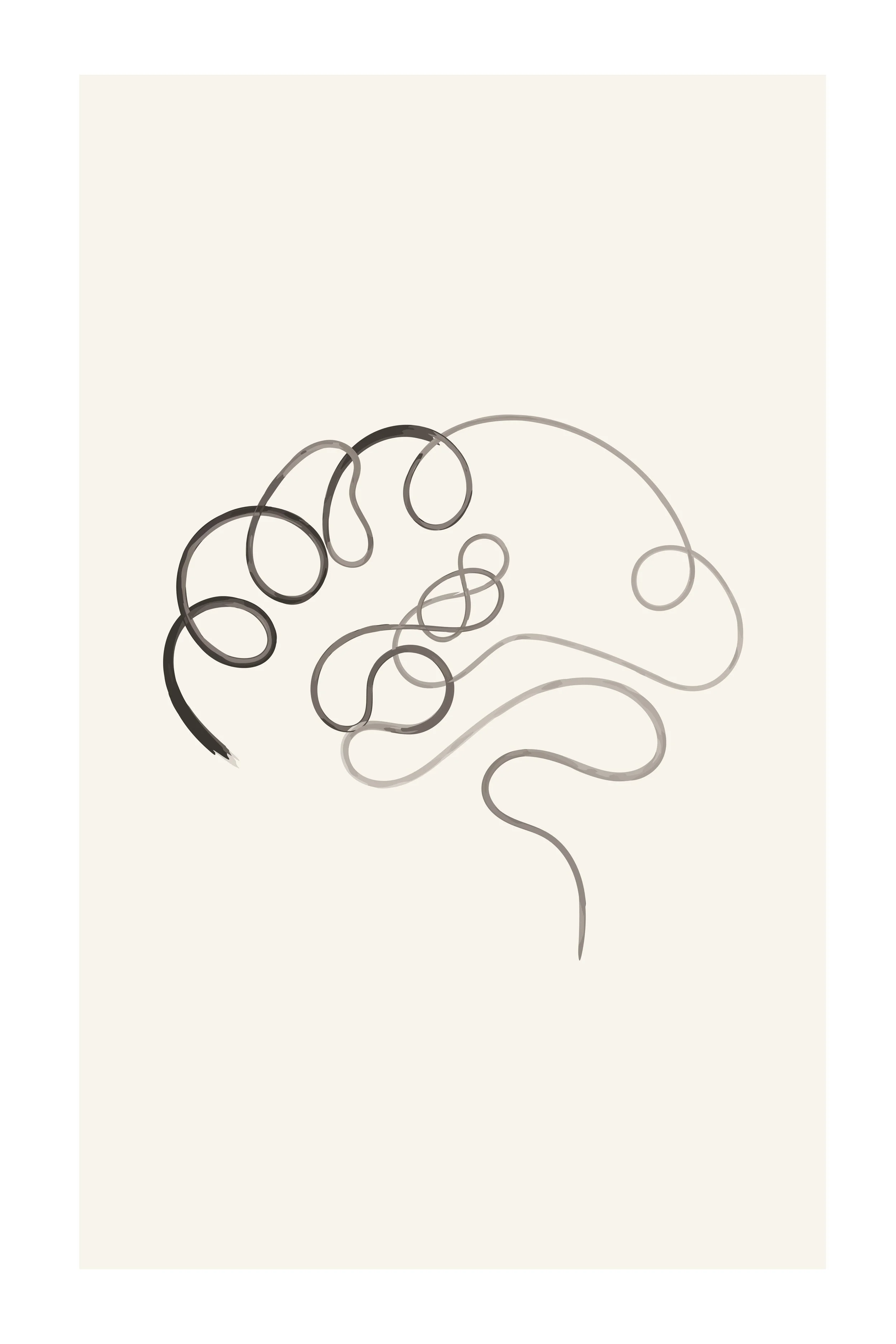 Abstract line drawing of a human brain in black and gray on a light background.