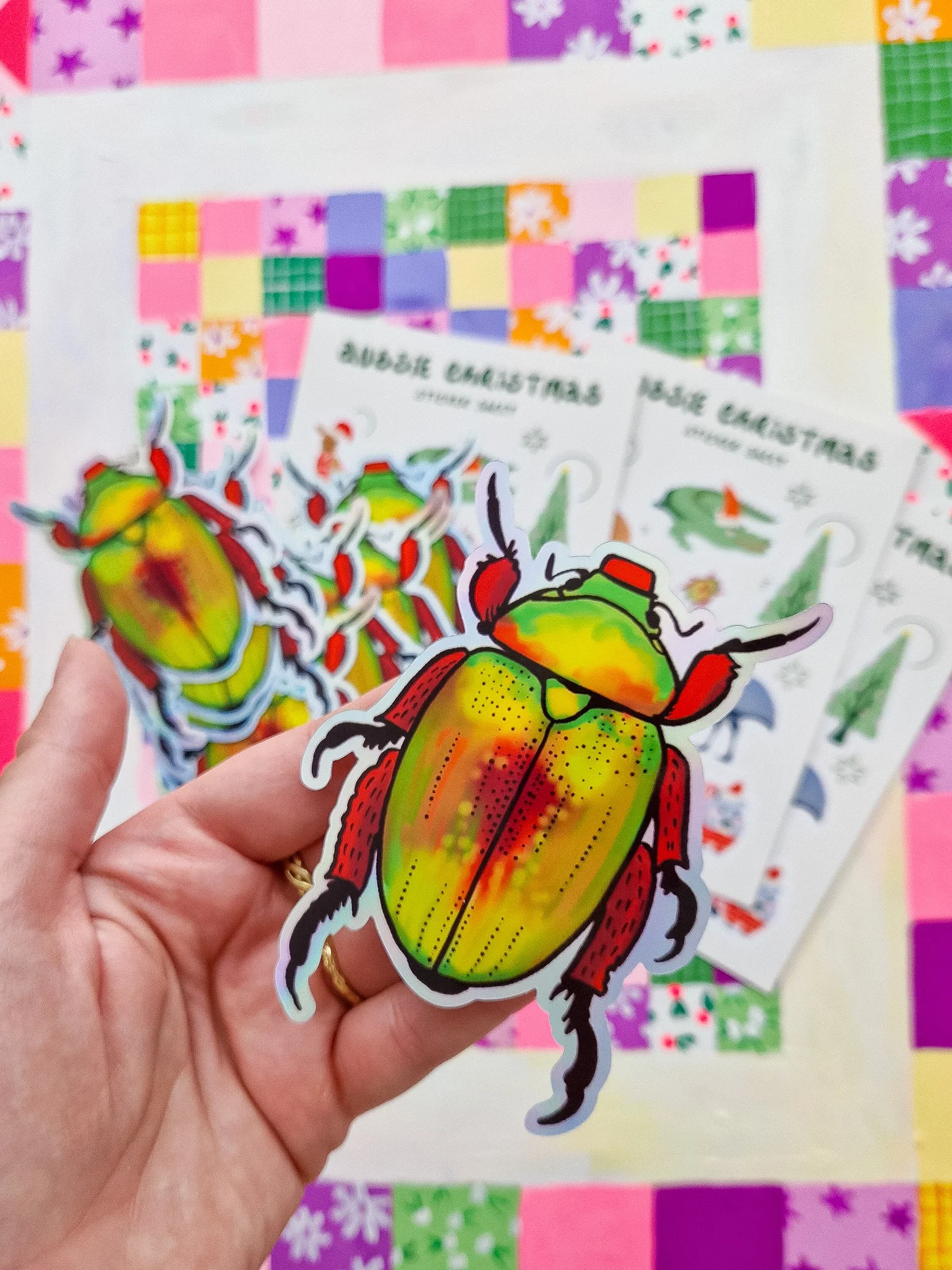 Holo Christmas Beetle Sticker