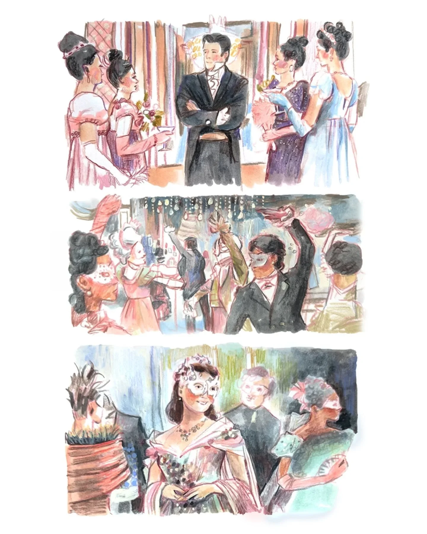 I think every artist loves a little masquerade 🎨✨ Which character do you think I captured most accurately?

#brigertonart #fanart #brigertonart