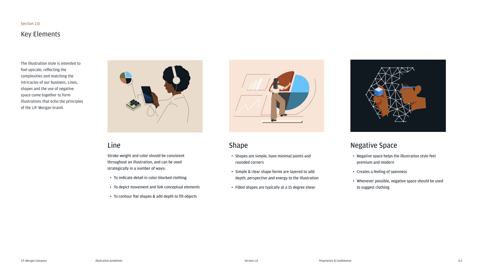 My team worked on the JPM illustration guidelines in collaboration with the JPM brand team. I creative directed the style, the guidance development, what sections were and weren't needed and the rollout plan.
