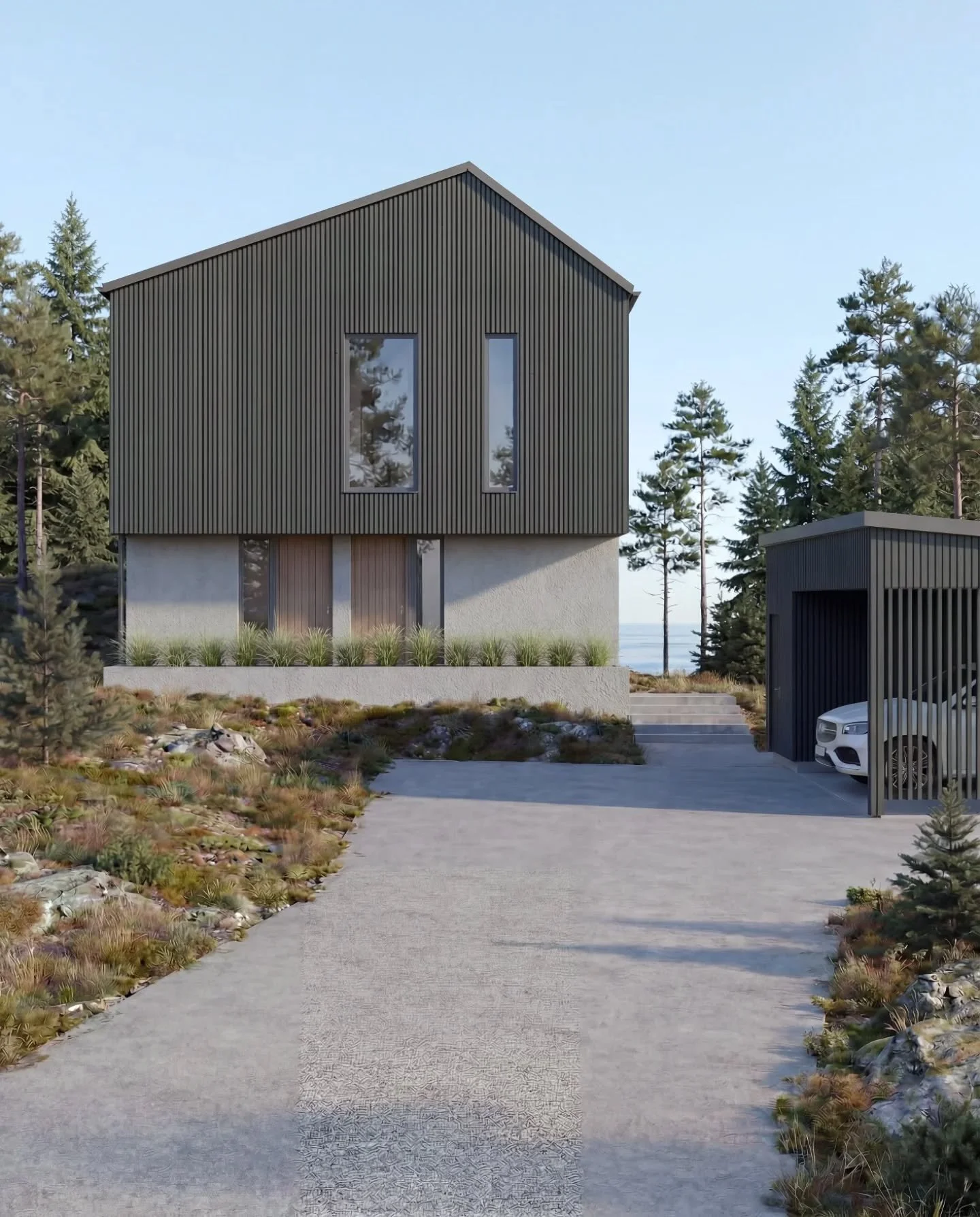 T&auml;m&auml; koti nousee Kirkkonummelle upeaan m&auml;ntymets&auml;maisemaan 😍

Suunnittelin p&auml;&auml;rakennuksen rinteeseen siten, ett&auml; yl&auml;kertaan noustessa edess&auml; avautuu upea kallioinen m&auml;ntymets&auml; (kuva 2). Oleskelu