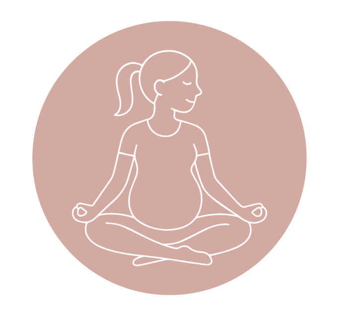 Illustration d'une femme enceinte en position de méditation, assise en tailleur, faisant une pratique de yoga ou de relaxation.