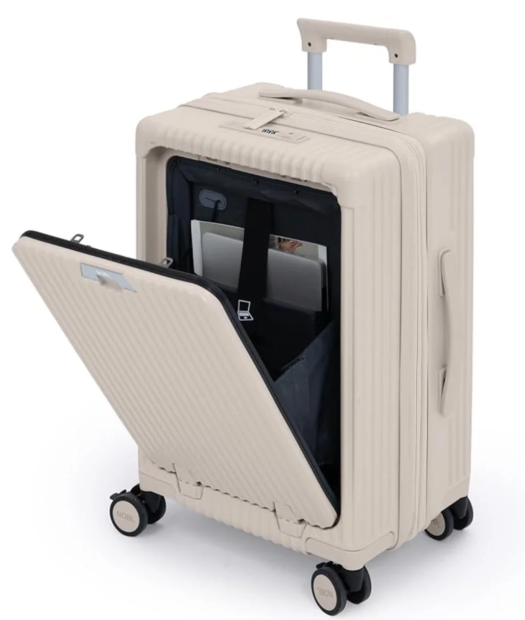 This carry-on fits everything, has a phone holder on the handle, an easy access compartment for electronics, and so much more!