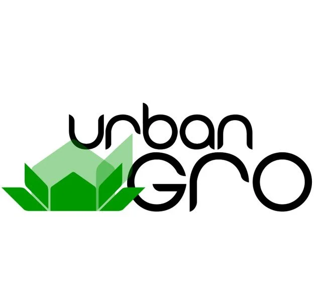 Logo of Urban Gro featuring stylized green leaves and geometric shapes with the text 'urban gro' in black.