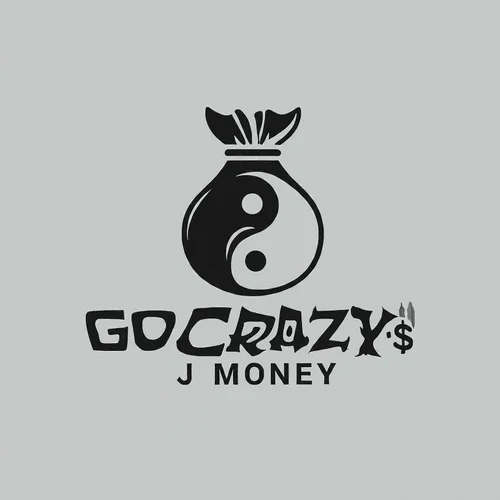 A black and white logo featuring a stylized money bag with a yin-yang symbol inside. The bag has a tied top. Below the logo, the text reads 'GOCrazy$ J Money' in a bold, playful font.