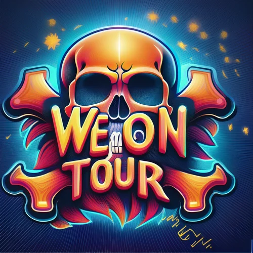 Colorful, stylized skull with glowing elements and the words 'Day of the Dead' in vibrant graffiti-style text.