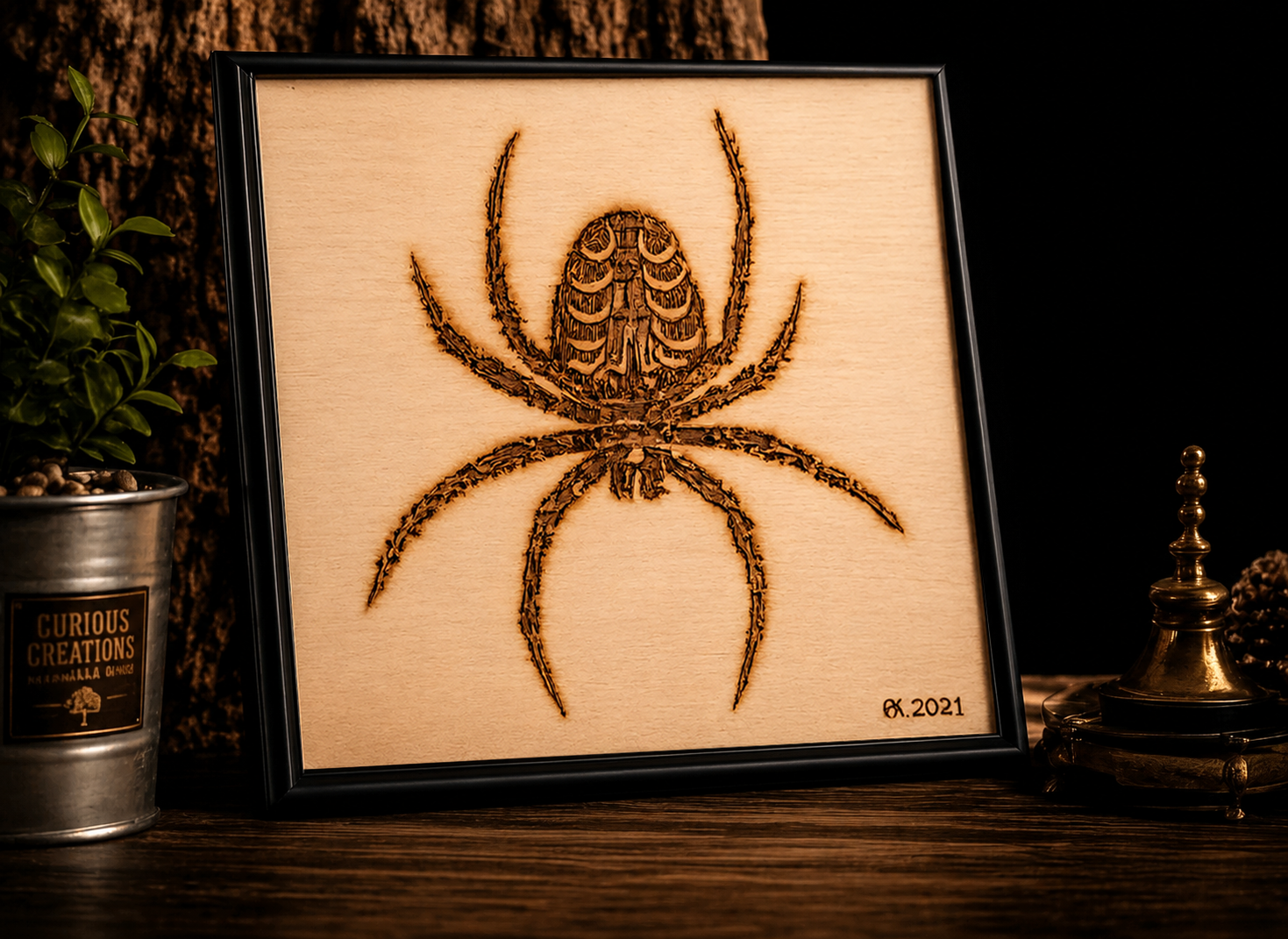 Laser Engraved Spider on Wood