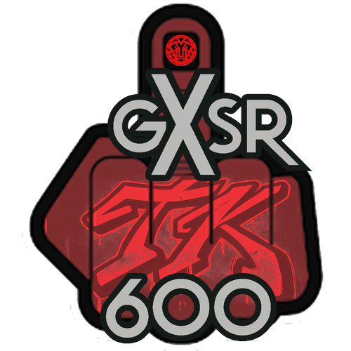 A red 3D badge with the GFXR logo and the number 600, featuring a stylized lion head symbol at the top.