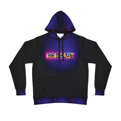 Black hoodie with a purple and pink neon-style graphic reading 'KOL E AST' on the front, featuring a purple hood and cuffs.