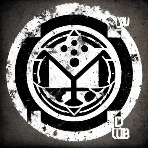 A black and white grunge-style logo featuring a circular design with geometric shapes and lines, including the words "KNOW MY CULT" around the circle.