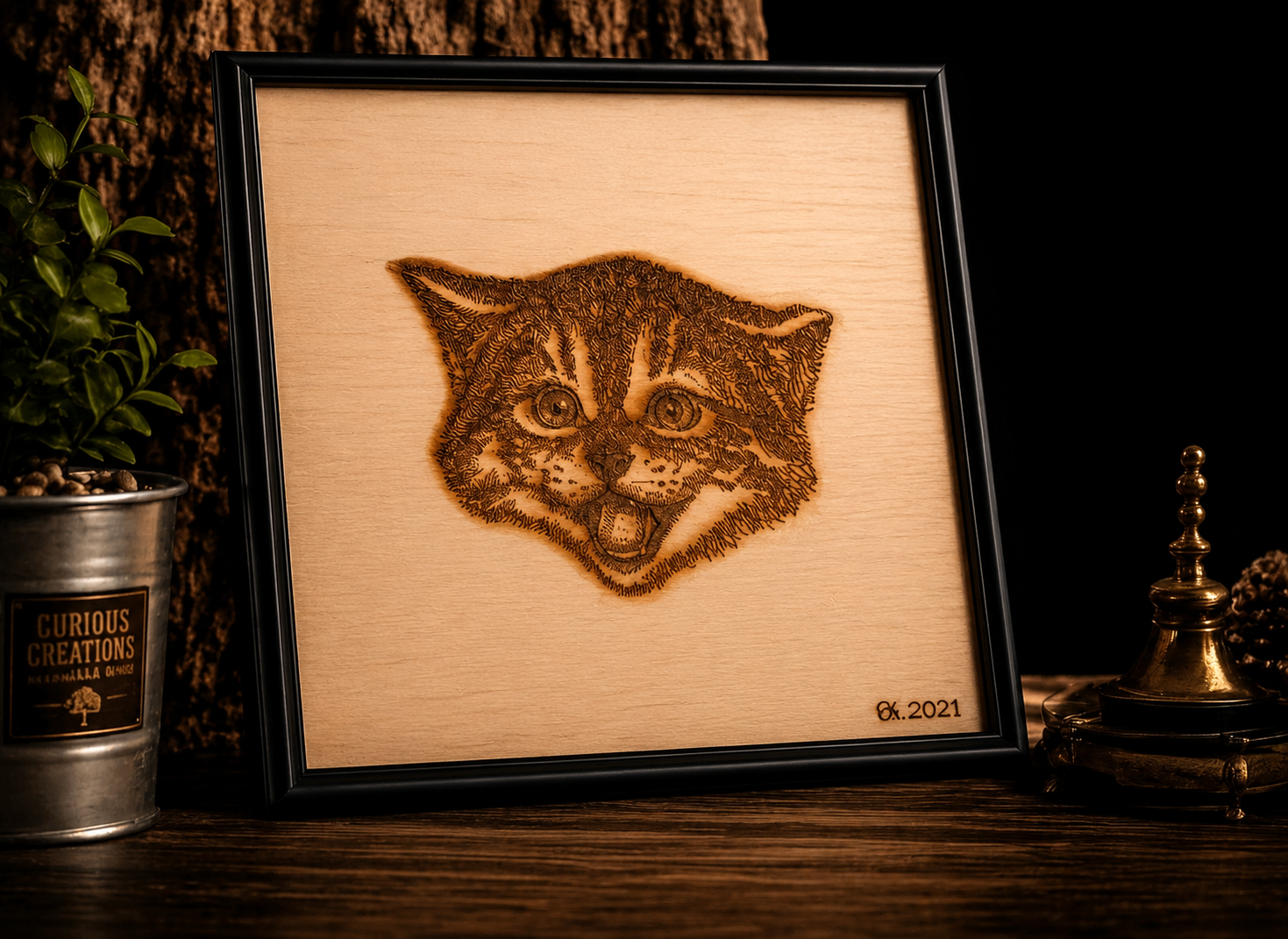 Laser Engraved Kitten on Wood