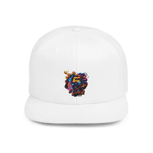 White baseball cap with colorful embroidered dragon logo on front.