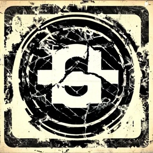 Distressed black and white logo featuring a medical cross inside a circle with a knife cutting through it, surrounded by grunge textures.