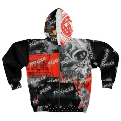 Custom graphic pullover hoodie featuring a vibrant street art style character design.
