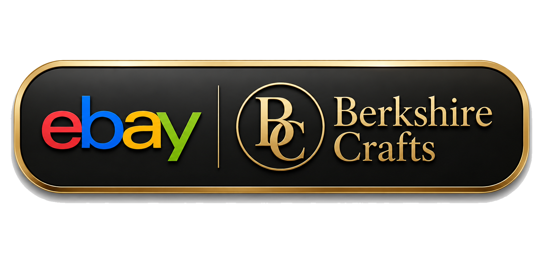 eBay logo next to Berkshire Crafts logo with gold and black design