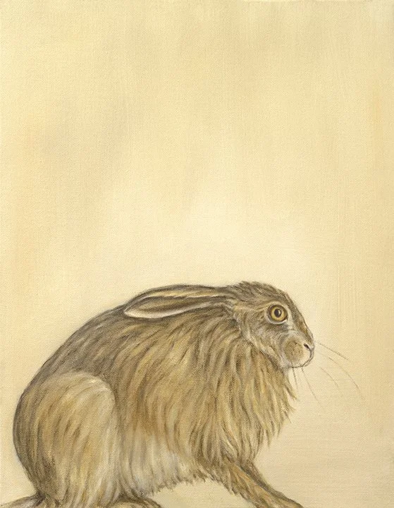 Illustration of a rabbit with a lion's mane, sitting on a flat surface. Art by Bella Bigsby