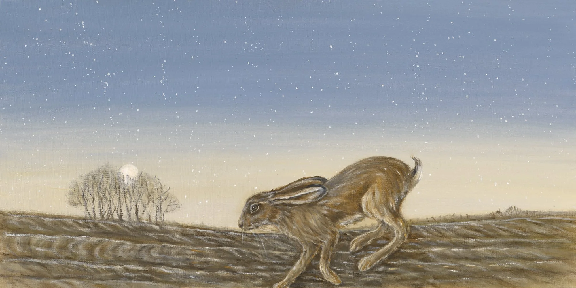 Moonlight Hare, oil on canvas, 24" x 48"