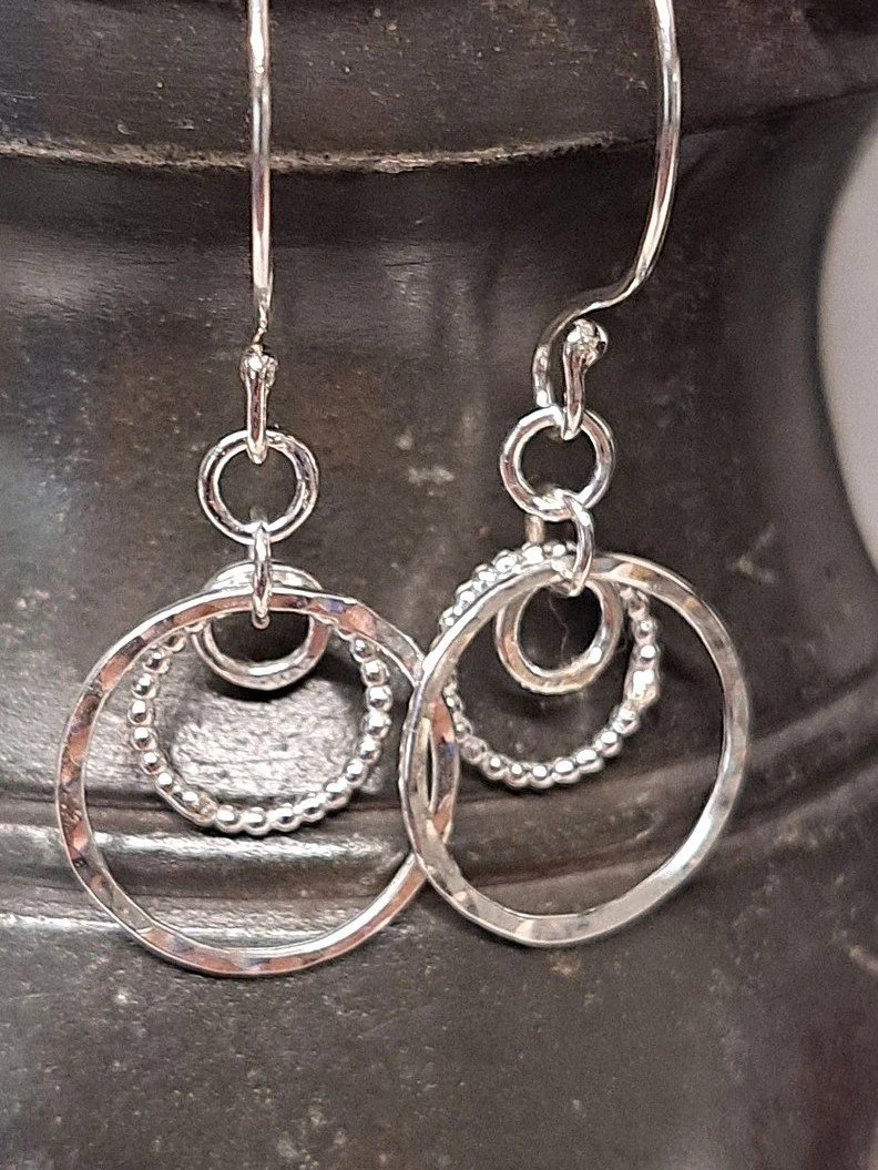 3 Circle Beaded wire drop earrings